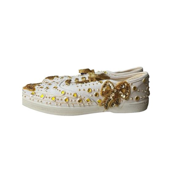Vintage 80s Glitzies Bedazzled Butterfly Sparkly Gold Sequined Shoes Sneakers 8 - Picture 8 of 11